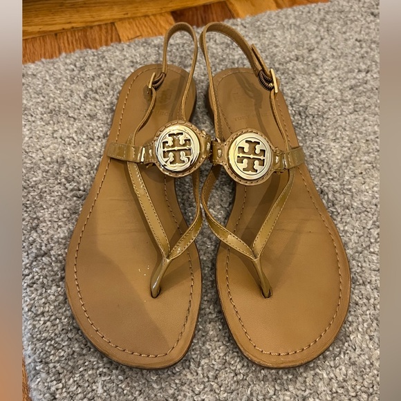 TORY BURCH Women’s Tan Leather Thong Ali Sandals Size 7 - Picture 1 of 3